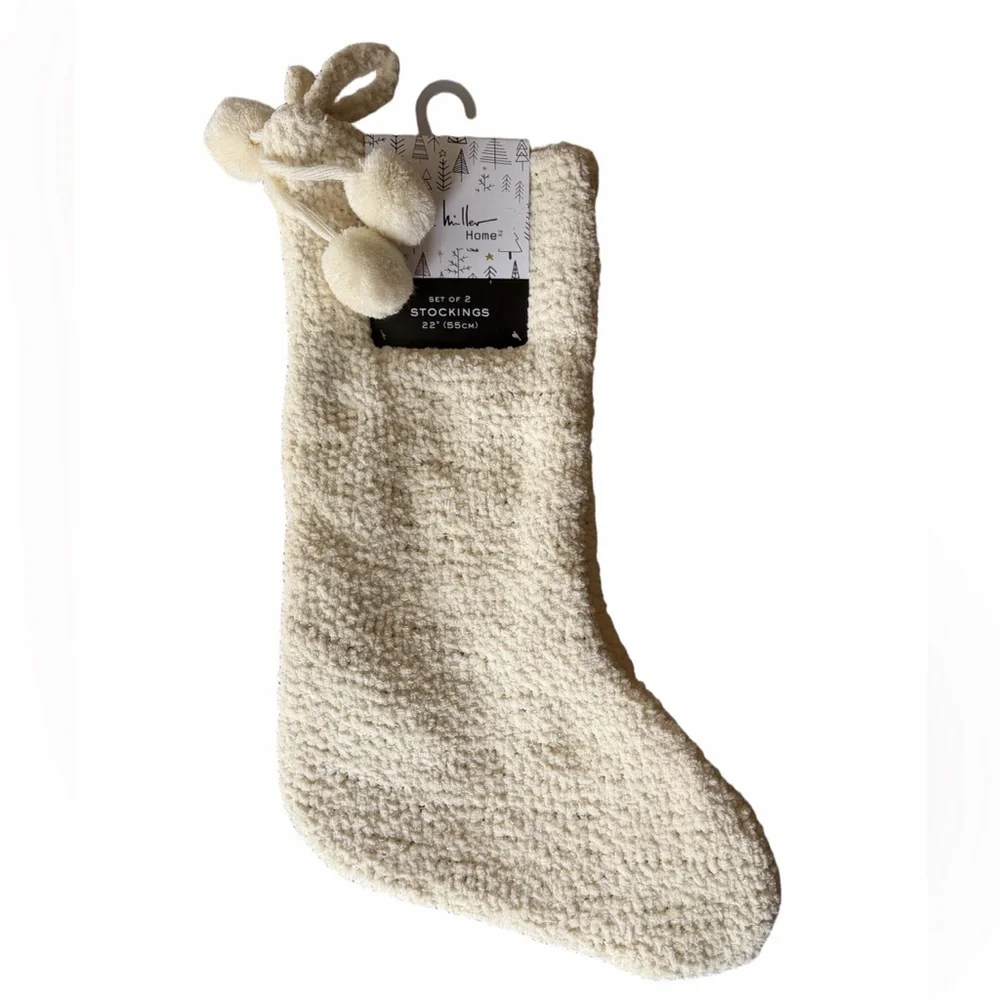 Nicole Miller Home Ivory Christmas Stockings (Set of 2) Cozy Holiday Decor NWT